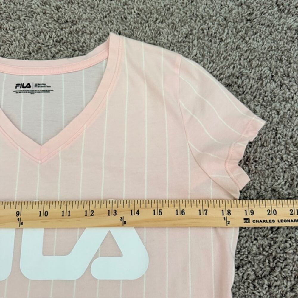 FILA Tee V-Neck Short Sleeve Pink Stripe Baseball-Style Athletic Women's Medium - Picture 5 of 8